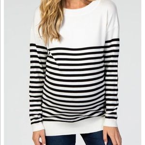 PinkBlush Ivory Striped Elbow Patch Knit Maternity Sweater